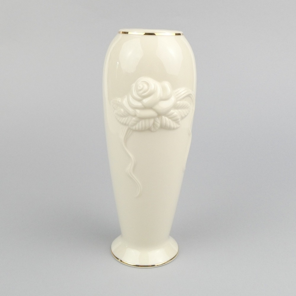 Lenox Ivory 24K Gold Trim Rose Floral Large Vase 7.5"H